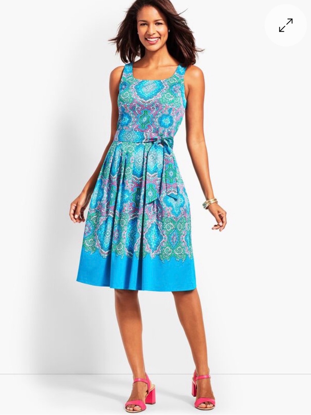 Talbots Blue Retro Paisley Fit and Flare Dress